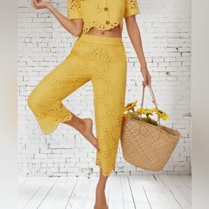 NWT Andie Swim The Suasi Crop Pant Eyelet Detail Pineapple Yellow large